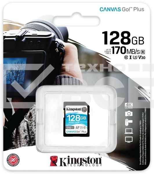 Карта памяти Kingston 128GB SDXC Canvas Go Plus 170R C10 UHS-I U3 V30 EAN: 740617301458
