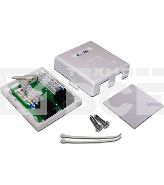 Настенная розетка, 2 порта RJ-45 категории 6, UTP, белая