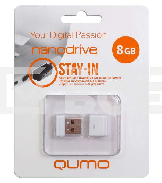 Флэш Диск USB 2.0 QUMO 8GB NANO QM8GUD-NANO-W White