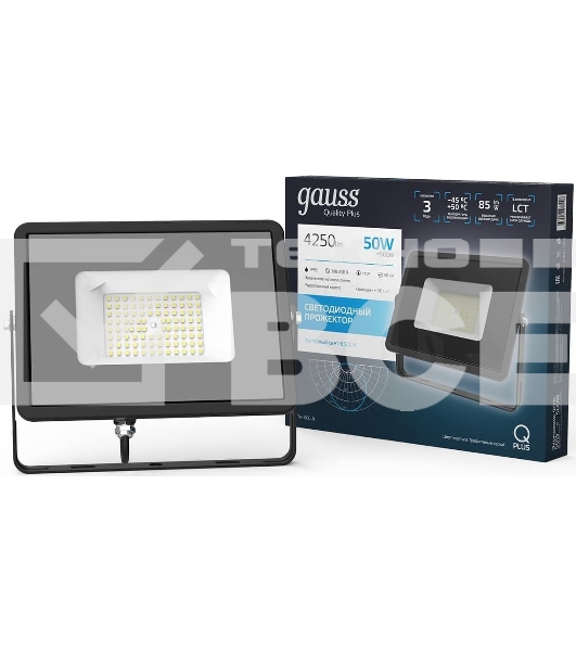 Прожектор светодиодный Qplus 50Вт 6500К 4250лм IP65 графит. сер. 1/10 Gauss 690511350