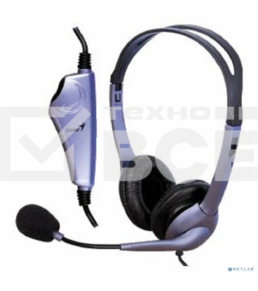 Проводная гарнитура Genius HS-04S (крепление - оголовье, накладные наушники, разъем mini jack 3.5 мм, фиксированное крепление микрофона.) Цвет сиреневый.