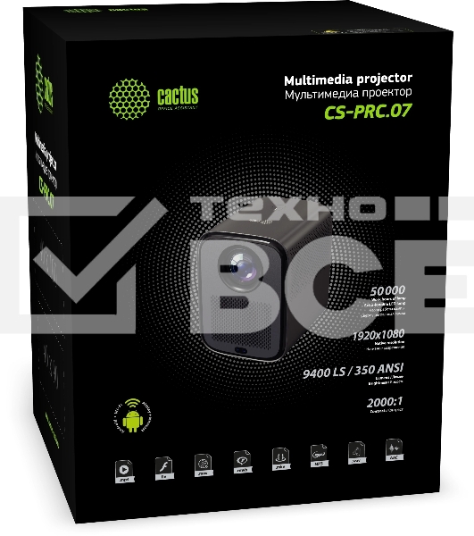 Проектор Cactus CS-PRC.07WT.Full HD-A LCD 9400Lm LS 350Lm ANSI (1920x1080) 2000:1 ресурс лампы:50000часов 1xUSB typeA 1xHDMI 1кг