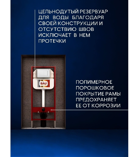 Комплект BAU 6 в 1: рамная инсталляция BAU NEO 45, унитаз подвесной безободковый вихревой со скрытым сливом Bau Dream Hurricane3, сиденье дюропласт микролифт, кнопка смыва BAU Stil , белый глянец