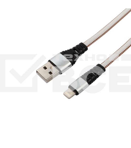 Кабель Rexant USB-Lightning 2.4 A, 1 м, белая нейлоновая оплетка