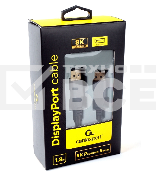 Кабель DisplayPort Cablexpert CC-DP8K-6, v1.4, 1.8м, 20M/20M, нейлоновая оплетка, метал. разъемы, пакет