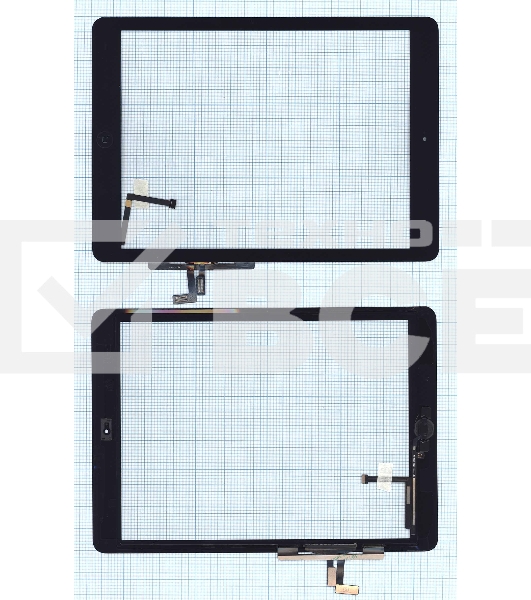 Сенсорное стекло (тачскрин) для iPad Air (A1474, A1475, A1476), черное с кнопкой OEM