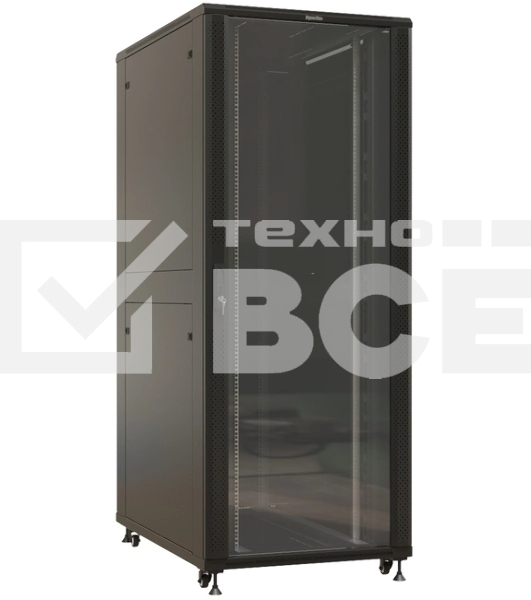 Шкаф коммутационный Hyperline (TTBR-4288-AS-RAL9004) напольный 42U 800x800мм пер.дв.стекл задн.дв.спл.стал.лист 2 бок.пан. 1000кг черный 710мм 2055мм IP20 сталь