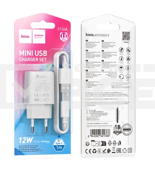 Блок питания (сетевой адаптер) HOCO C134A Solid USB-Type-C с кабелем, белый