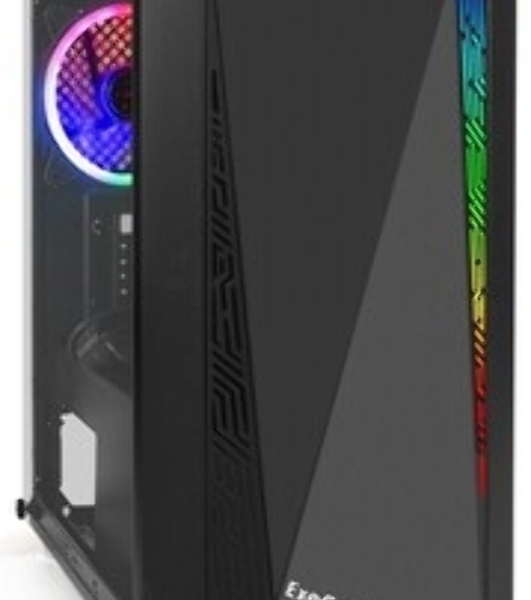 Компьютерный корпус Minitower ExeGate EX294384RUS Mistery R2 (mATX, без БП, 2*USB+1*USB 3.0, аудио, черный, 1 вент. 12см с RGb подсветкой и полоса на передней панели, боковая панель - закаленное стекло)