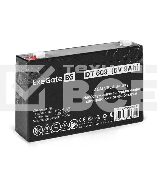 Аккумуляторная батарея ExeGate DT 609 (6V 9Ah, клеммы F1)