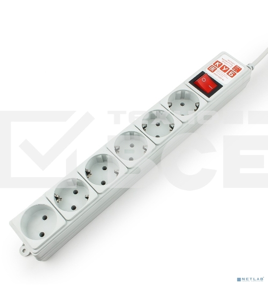 Сетевой фильтр Power Cube B, 3.0м, 5+1 розетка, серый