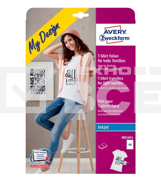 Термотрансфер Avery Zweckform MD1001 A4, 5 л, покрытие матовое, белый