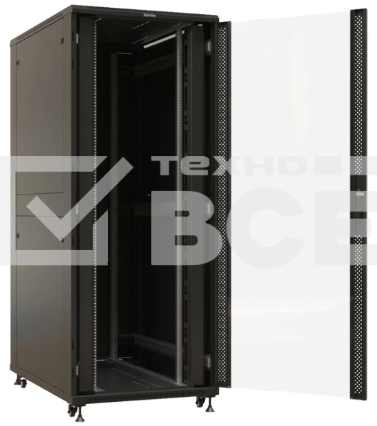 Шкаф коммутационный Hyperline (TTBR-4288-AS-RAL9004) напольный 42U 800x800мм пер.дв.стекл задн.дв.спл.стал.лист 2 бок.пан. 1000кг черный 710мм 2055мм IP20 сталь