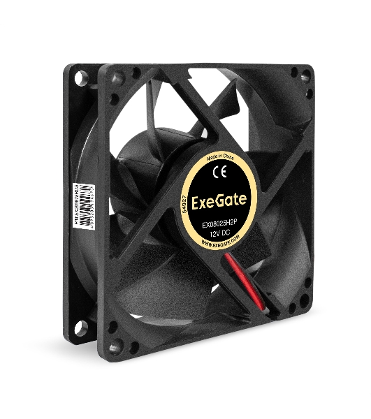 Вентилятор 12В DC ExeGate EX08025H2P (80x80x25 мм, Hydraulic bearing (гидродинамический), 2pin, 2200RPM, 22dBA)