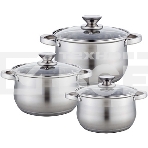 Набор посуды WEBBER BE-615/6 из нерж.стали 6 пр. 2,9 л, 5,1 л, 6,6 л со стеклянными крышками В наборе 6 предметов: кастрюля со стеклянной крышкой 18х11,5 см; 2,9 л кастрюля со стеклянной крышкой 22х13,5 см; 5,1 л кастрюля со стеклянной крышкой 24х14,5 см;, фото9