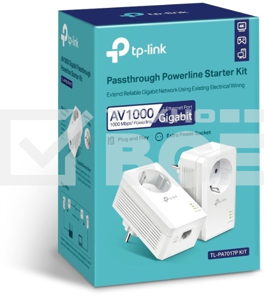 Сетевой адаптер TP-Link AV1000 Gigabit Passthrough Powerline Starter KitSPEED: 1000 Mbps PowerlineSPEC: Broadcom CPU, HomePlug AV2, 1+1 Gigabit PortFEATURE: Plug and Play, tpPLC Utility, Pair for More Security, Extra Power SocketKIT: 2× TL-PA7017P'
