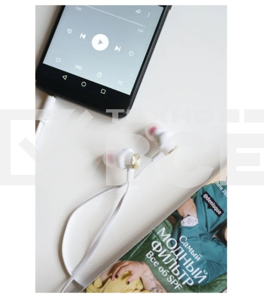 Наушники вакуумные AUX разъем с МК без рег.громкости длина 1.2м More choice P42 (White Gold)