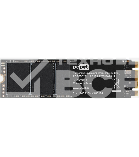 Накопитель SSD PC PET PCPS001T1, 1TB, SATA, M.2 2280, R/W 500/450