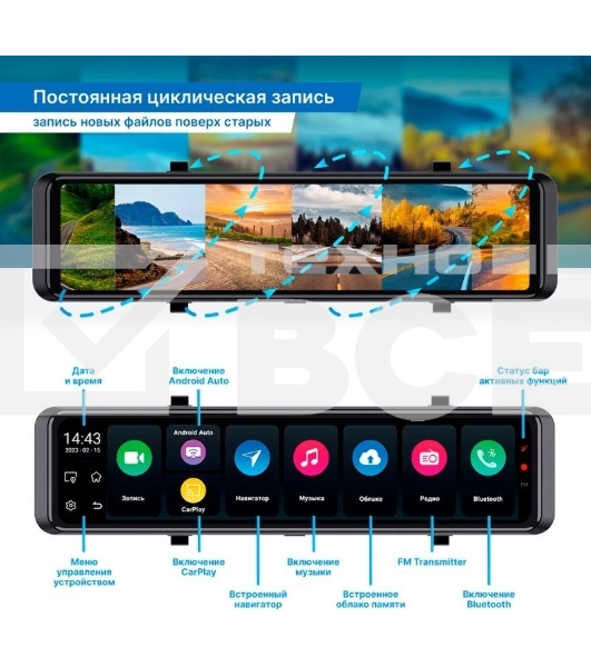 Видеорегистратор TrendVision aMirror 15 Android UNIVERSE черный 1080x1920 1080p 140гр. GPS внутренняя память:64Gb UIS8581A