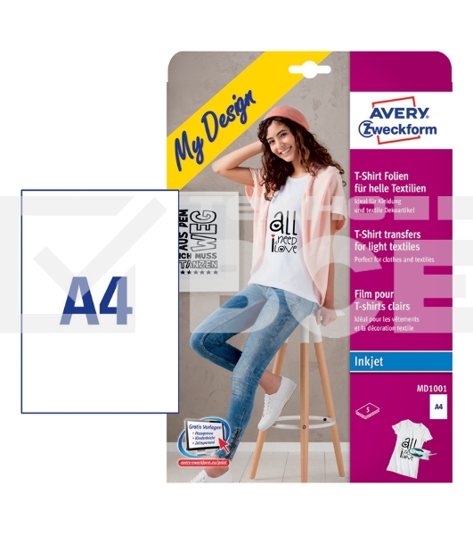 Термотрансфер Avery Zweckform MD1001 A4, 5 л, покрытие матовое, белый