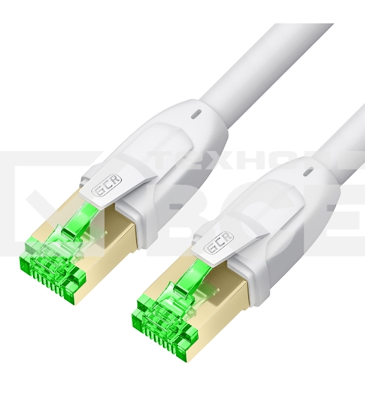 Патч-корд GCR LSZH PROF кат.8 ethernet  5.0m SF/FTP, RJ45, медь, 40 Гбит/с, 26 AWG, белый, литой, экранированные коннекторы 24K GOLD