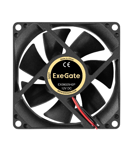 Вентилятор 12В DC ExeGate EX08025H2P (80x80x25 мм, Hydraulic bearing (гидродинамический), 2pin, 2200RPM, 22dBA)