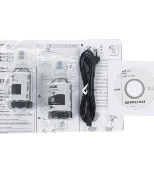 МФУ струйный Epson M3170 (C11CG92501), A4, ч/б, печ. до 39 стр/мин., 2400 x 1200 dpi (печать) 1200x2400dpi (скан.), USB, RJ-45, Wi-Fi, Air Print