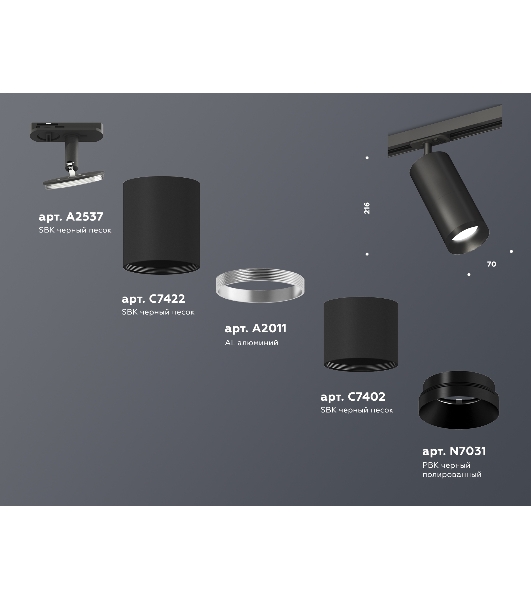 Светильник Ambrella light XT7402100 SBK/PBK черный песок/черный полированный MR16 GU5.3 (A2537, C7422, A2011, C7402, N7031)