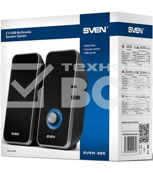 Акустическая система 2.0 SVEN 325, чёрный, USB, мощность 2x3 Вт(RMS) SVEN 325, чёрный, USB, акустическая система 2.0, мощность 2x3 Вт(RMS)