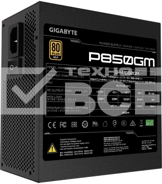 Блок питания Gigabyte GP-P850GM RTL, 850Вт, 80 PLUS Gold, 120мм, модульный, черный