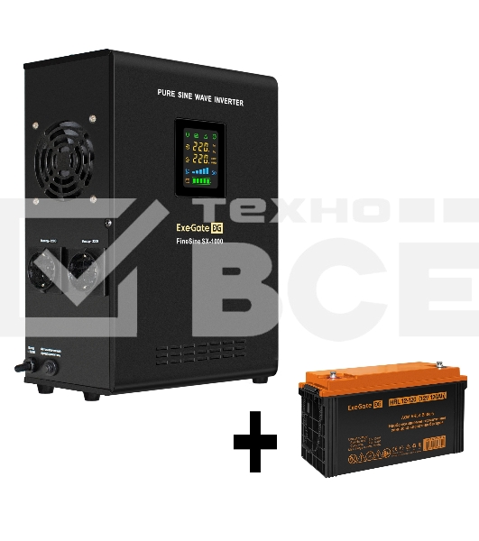 Комплект ИБП EX295997RUS + батарея 120Aч EX285657RUS 1шт ExeGate FineSine SX-1000.LCD.AVR.2SH + батарея ExeGate HRL 12-120 (12В, 120Ач) 1шт