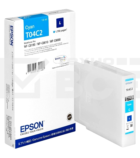 Картридж струйный EPSON T04C (C13T04C240) голубой (1700 стр.) для WF-C8190DW/WF-C8690DWF