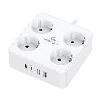 Сетевой фильтр Cablexpert Plate, PLT-4-C2U2-W-3, 4р, 10А, 2xType-C PD, 20Вт, 2xUSB, 2.4A, 3 м, ур. защиты 4+, белый, коробка, фото 1
