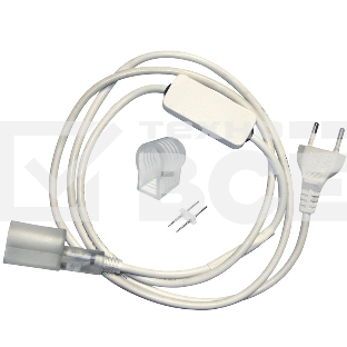 Установочный набор для одностороннего Гибкого неона Neon-night 15х26 мм (шнур питания каучук с диодным мостом и вилкой, заглушка, переходная муфта, игла) 1,5м