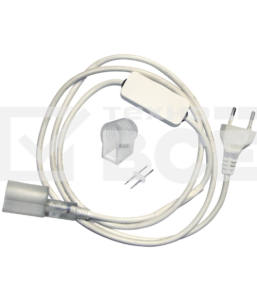 Установочный набор для одностороннего Гибкого неона Neon-night 15х26 мм (шнур питания каучук с диодным мостом и вилкой, заглушка, переходная муфта, игла) 1,5м