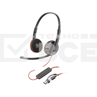 Гарнитура проводная Poly Blackwire 3220 Stereo USB-C Headset +USB-C/A Adapter (Bulk) черный