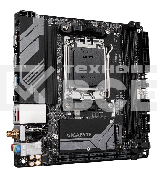 Материнская плата GIGABYTE B650I AX, AM5, AMD B650, 2xDDR5, 2xSATA, 1xM.2, 1xPCIe 4.0 x16, 1xHDMI, 1xDP, 1x2.5Gb LAN, Wi-Fi 6E, Bluetooth 5.3, 1xUSB-C 5Gbps, 1xUSB-A 5Gbps, 3xUSB-A 2.0, 3x3.5 мм, 7.1, ITX