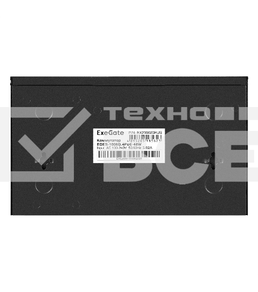 Коммутатор неуправляемый ExeGate EDES-1006D.4PoE-48W (6-портовый UTP 10/100 Base-Tx: 4 порта 802.3af (PoE), мощность PoE: 25W, суммарно 48W, 2 порта RJ45 uplink, настенный/настольный, металлический корпус)