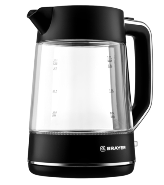 Электрочайник BRAYER BR6102 черный, 1.7 л, 2200 Вт, скрытый нагревательный элемент
