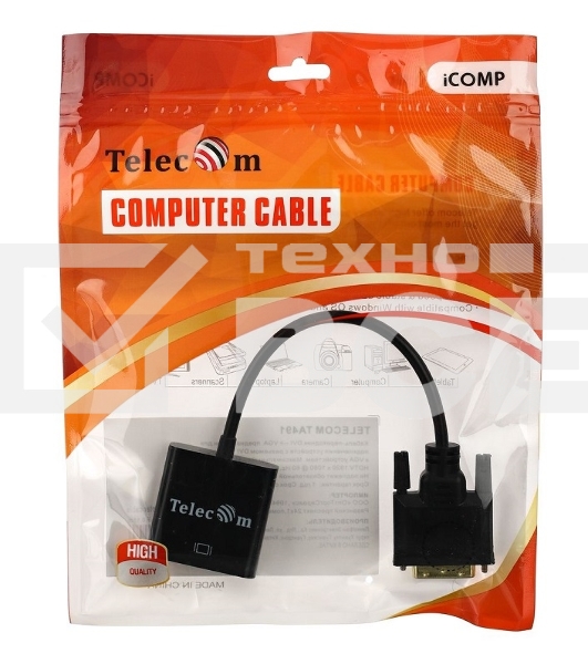 Кабель-переходник VCOM DVI-D 25M ---> VGA 15F  Telecom <TA491> Кабель-переходник DVI-D 25M ---> VGA 15F  Telecom <TA491>
