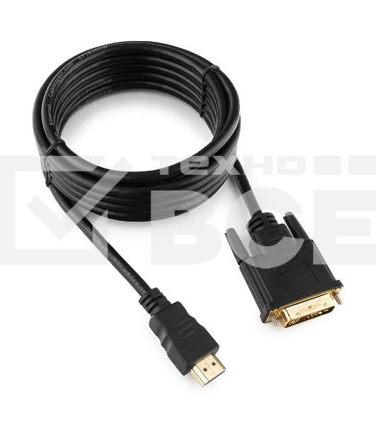 Кабель HDMI-DVI Cablexpert CC-HDMI-DVI-10, 19M/19M, single link, медь, позол.разъемы, экран, 3.0м, черный, пакет
