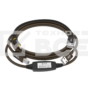 Кабель активный GCR 5.0m USB 2.0, AM/BM, черно-прозрачный, с усилителем сигнала, разъем для доп.питания, 28/24 AWG