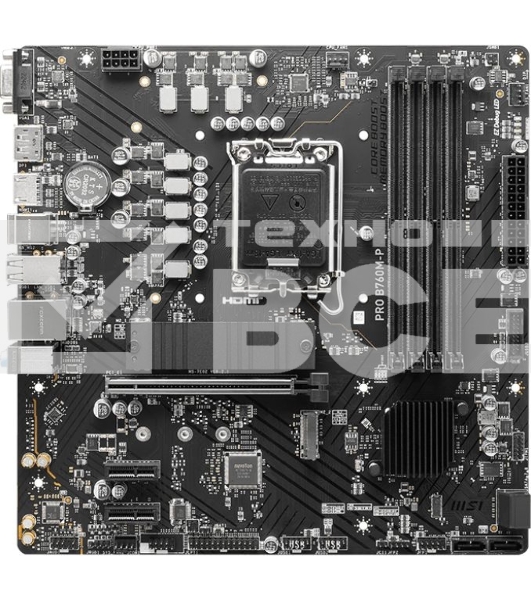 Материнская плата MSI PRO B760M-P DDR5, LGA 1700, Intel B760, 4xDDR5, 4xSATA, 2xM.2, 1xPCIe 4.0 x16, 2xPCIe 3.0 x1, 1xHDMI, 1xDP, 1xVGA, 1x1Gb LAN, 4xUSB-A 2.0, 1xUSB-A 3.2 Gen 1, 1xUSB-C 3.2 Gen 2, 3x3.5 мм, 7.1, mATX