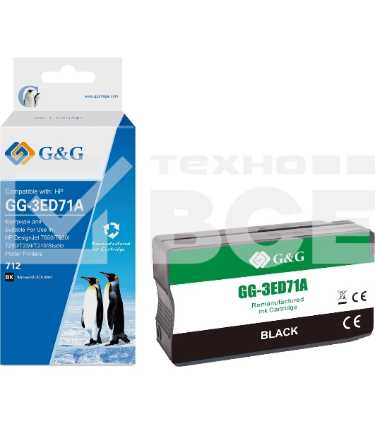 Картридж струйный G&G GG-3ED71A 712 черный (80мл) для HP DesignJet T650/T630/T250/T230/T210/Studio Plotter Printers