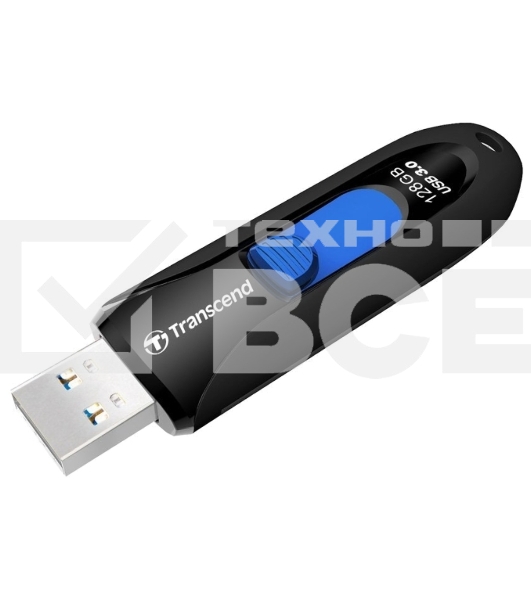 Флешка USB Transcend JetFlash 790 (TS128GJF790K), 128Gb, USB 3.0, R/W 90/40, черный/синий