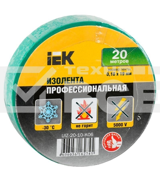 Изолента Iek UIZ-20-10-K06 0,18х19 мм зеленая 20 метров ИЭК