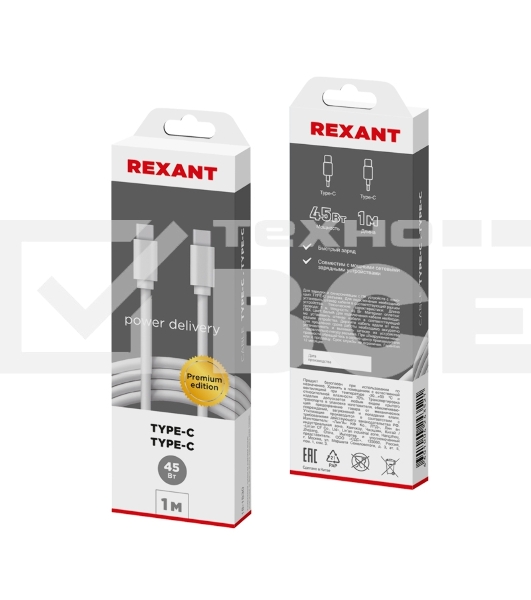 Кабель Type-C - Type-C PD 45W/1m/PVC/white/ Rexant