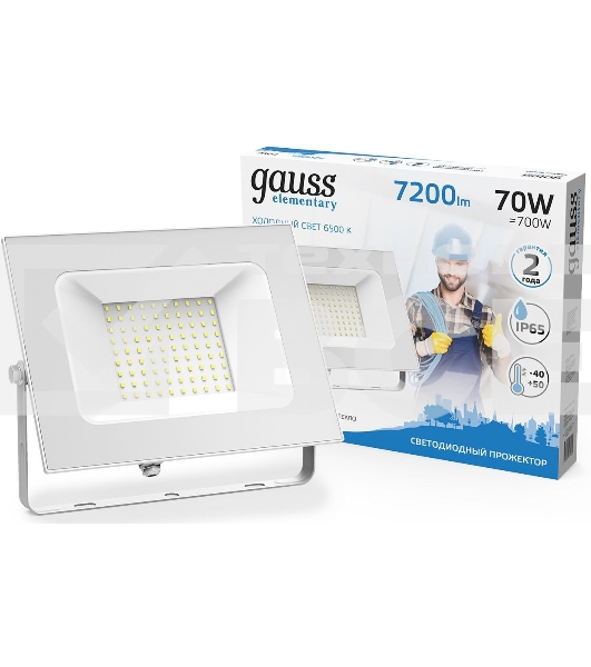 Прожектор светодиодный Gauss LED 70W 4900lm IP65 6500К белый 613120370 Gauss