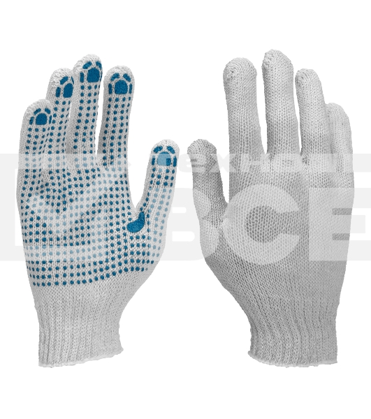 Перчатки трикотажные для ремонтных и строительных работ, с ПВХ точкой, 6 пар. Россия