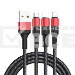 Кабель HOCO USB X26 Xpress 3 в 1 для Lightning, Micro USB, Type-C, 2.0A, 1 м, черный с красным, фото2